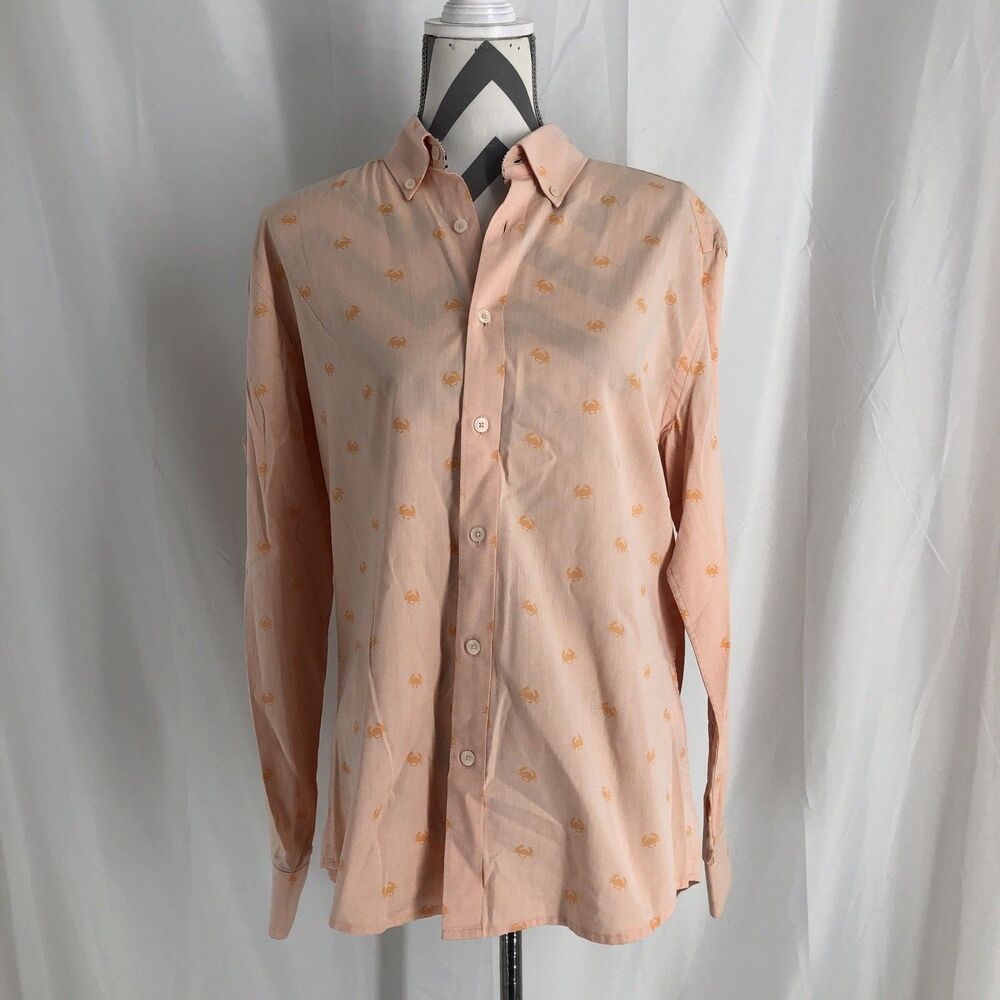 Charleston Threads Men's Medium Melon w/Crabs Flip Cuff Long Sleeve Button Down.